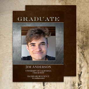 Faire-part Votre photo Silver Metal Faux Leather Graduation
