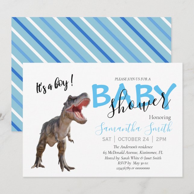 Faire-part Vous êtes Invité Baby shower Boy Dinosaur (Devant / Derrière)