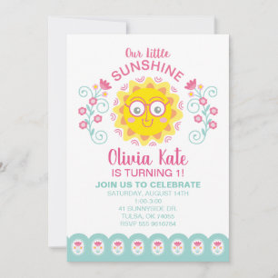 Faire-part Vous Êtes Mon Sunshine Cute Girl 1er Anniversaire 