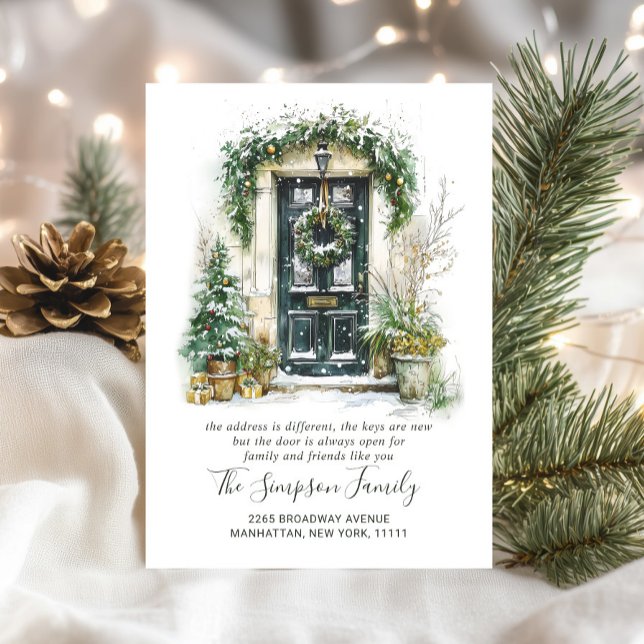 Faire-part Watercolor Christmas Door  Moving Announcement (Créateur téléchargé)