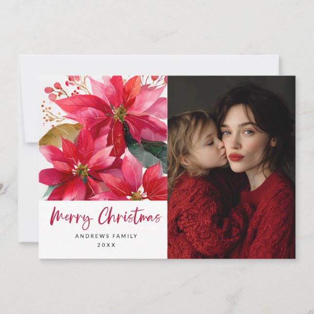 Faire-part Watercolor Christmas Poinsettia Design (Devant)