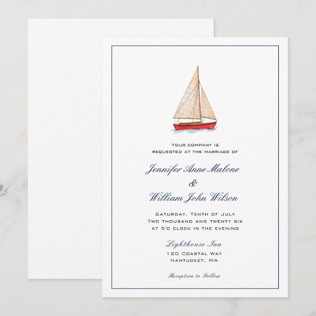 Faire-part Watercolor Sailboat Autical wedding ninvite (Devant / Derrière)