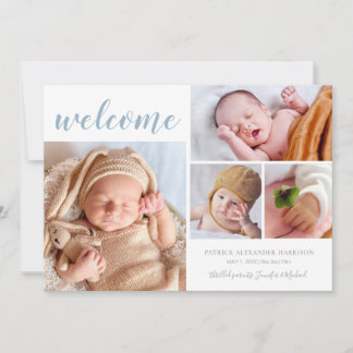 Faire-part Welcome Baby Photo Collage Blue Birth