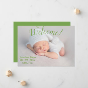Faire-part Welcome Green Photo Script Genre Naissance neutre