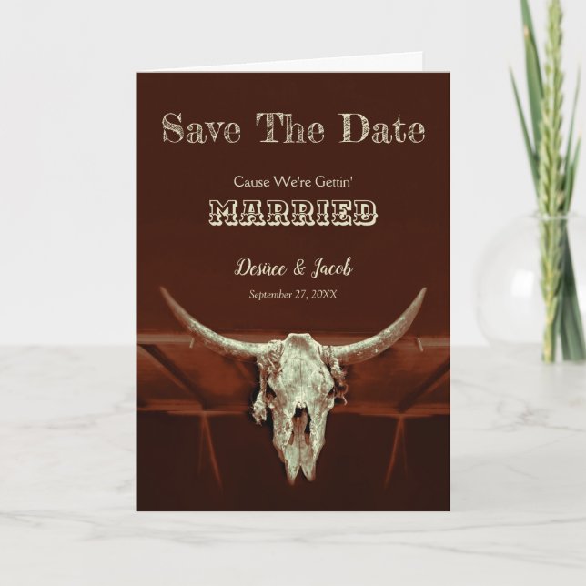 Faire-part Western Rustic Mariage Bull Skull Enregistrer La D (Devant)