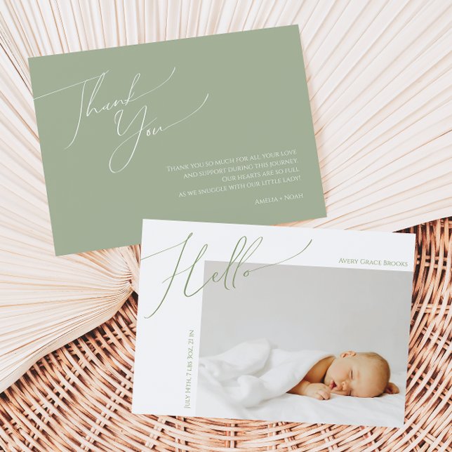 Faire-part Whimsical Sage Green Merci bébé (Créateur téléchargé)