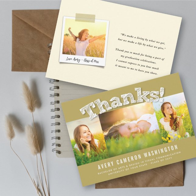 Faire-part White Sketched Merci 3 Photo Moderne Graduation (Créateur téléchargé)