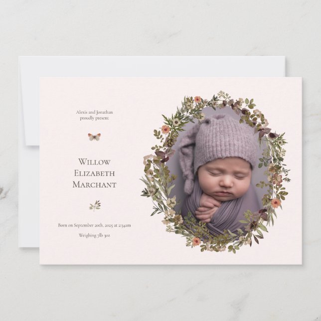 Faire-part Wild Flower Frame New Baby Birth Announcement (Devant)