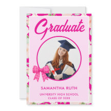 Wildflower Hot Pink Gingham Bow Photo Graduation