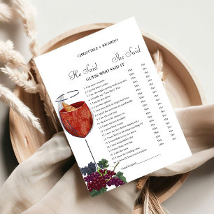 Faire-part Winery Il dit qu'elle a dit Bridal douche jeu cart