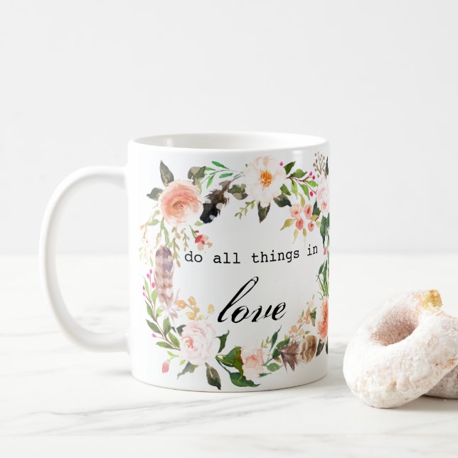 "faire tout en amour" aquarelle tasse à café (Avec donut)