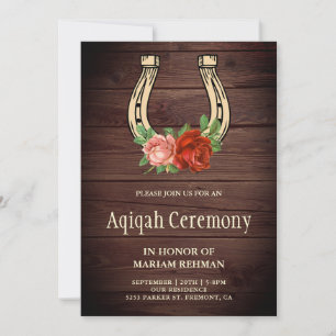 Fairepart Aqiqah de Fer à Cheval Floral Bois Campa