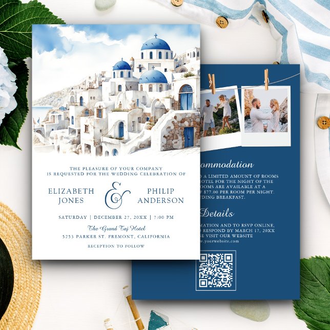 Fairepart de mariage à Santorin Grèce avec QR Code (Créateur téléchargé)