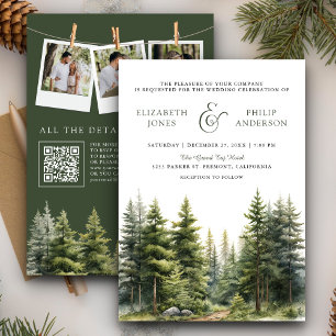 Fairepart de mariage QR Code Forêt de pins hiverna