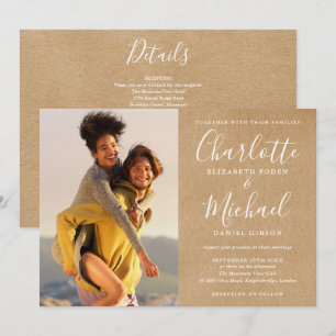 Fairepart de mariage tout-en-un écriture Kraft rus