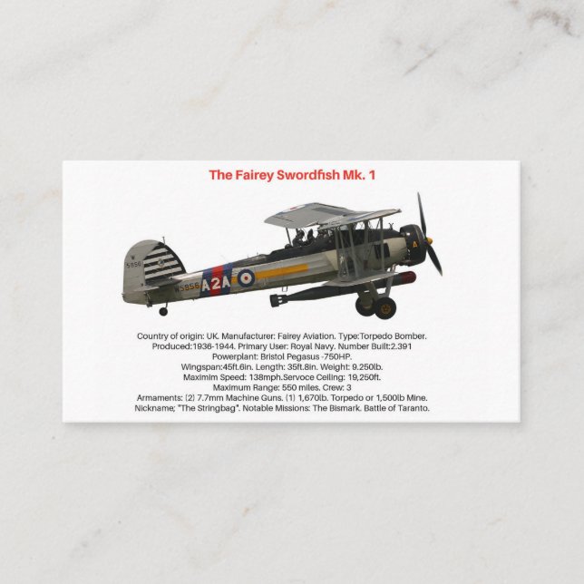 Fairey Swordfish Mk.1 Carte de visite (Devant)