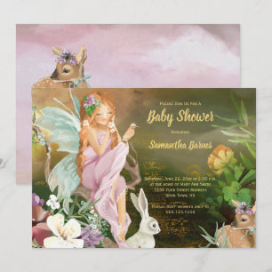 Fairies and Baby Animals Woodland Baby Shower Invitation