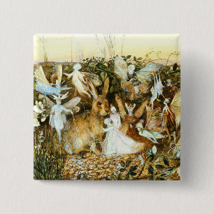 Fairies and Rabbit 2 Inch Square Button