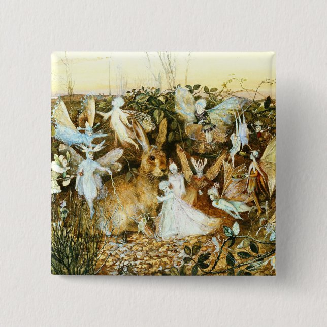 Fairies and Rabbit 2 Inch Square Button (Front)