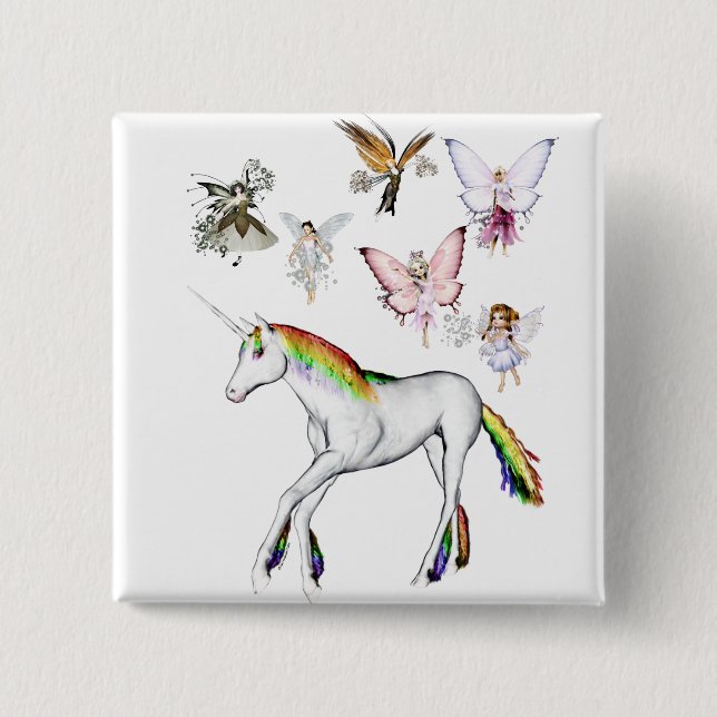 Fairies Colour the Unicorn 2 Inch Square Button (Front)