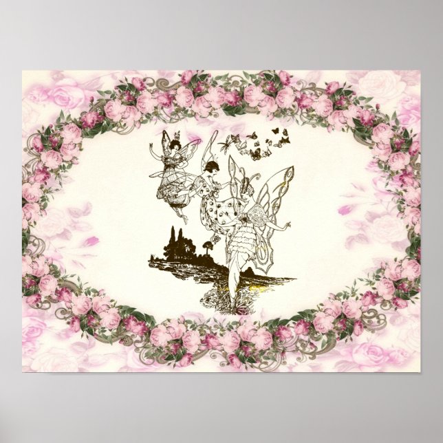 Fairies Dancing Vintage Flowers Poster (Front)