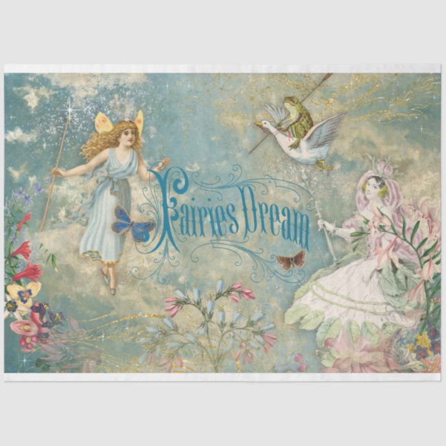 Fairies Dream Enchanted Blue Sky Clouds Decoupage Tissue Paper (Front)