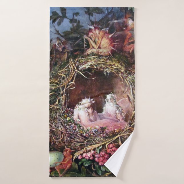 Fairies in a Birds Nest, John Anster Fitzgerald Bath Towel (Bath Towel)