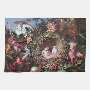 Fairies in a Birds Nest, John Anster Fitzgerald Kitchen Towel