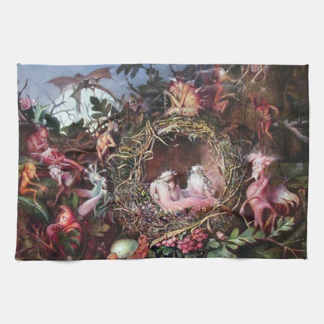 Fairies in a Birds Nest, John Anster Fitzgerald Kitchen Towel (Horizontal)