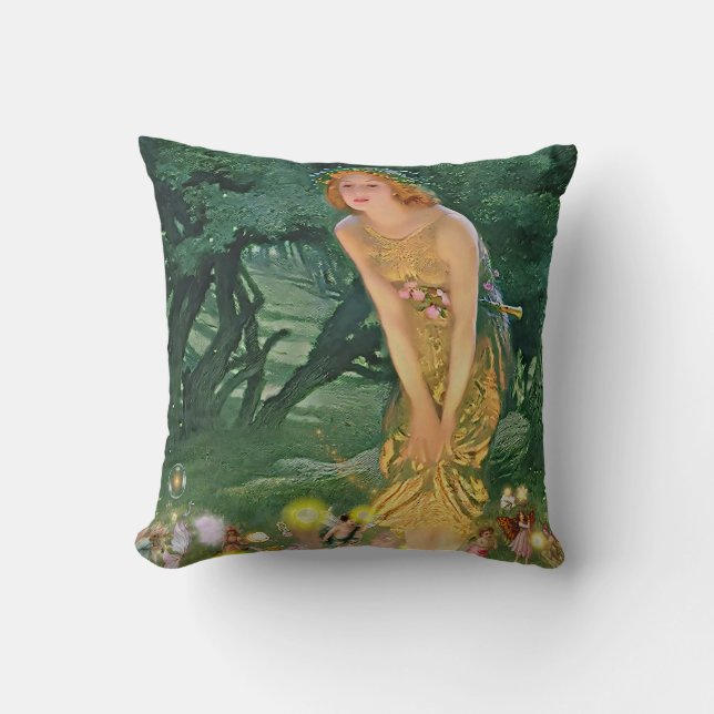 Fairies in the Moonlight Throw Pillow (Front)