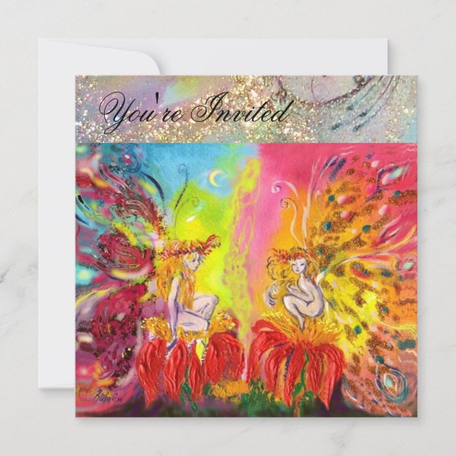 FAIRIES OF DAWN ,Magic Gold Sparkles Invitation (Front)