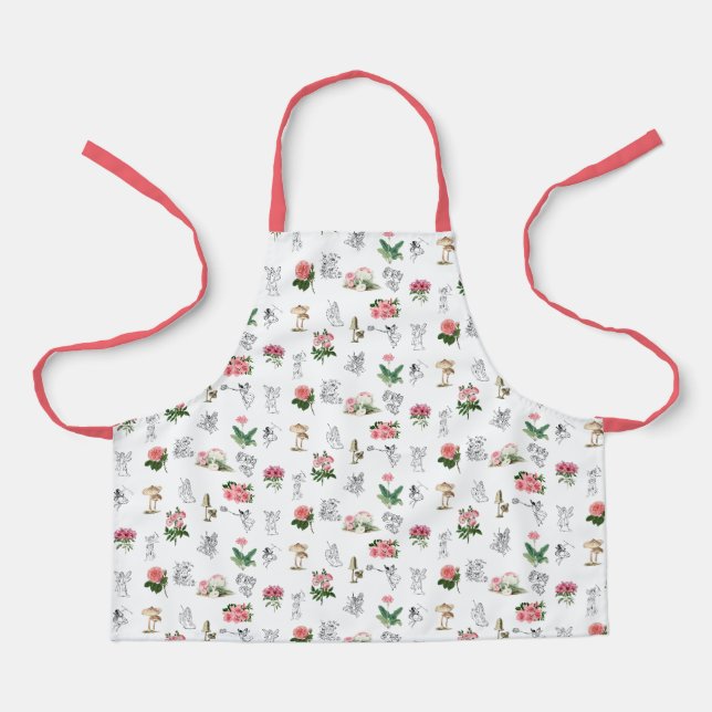Fairies Pink Floral & Mushroom Fairy Pattern Apron (Front)