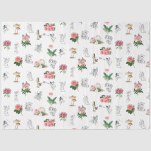 Fairies Pink Floral & Mushroom Fairy Pattern Tissue Paper