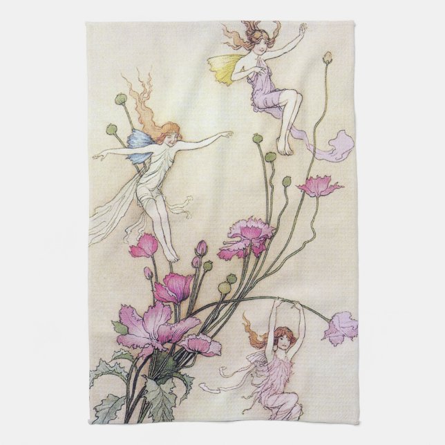 Fairies Playing on Flower Kitchen Towel (Vertical)