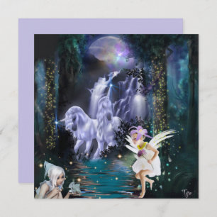 Fairies Playing With Unicorns Fantasy Flat Card