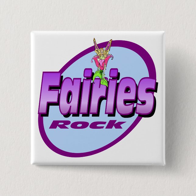 Fairies Rock 2 Inch Square Button (Front)