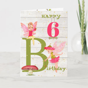 Fairies Rustic Pink Gold Personal Age Card