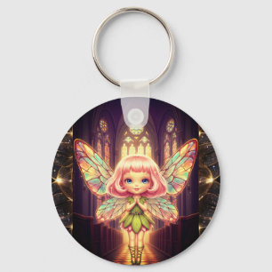 Fairies, stained glass, cathedrals, fantasy,Prayer Keychain