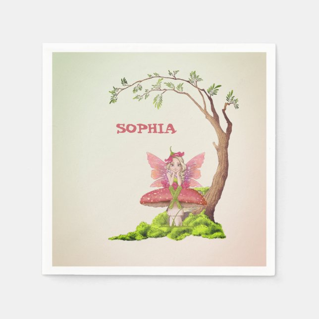 Fairies Theme  Cute Birthday Pink Green  Napkins (Front)