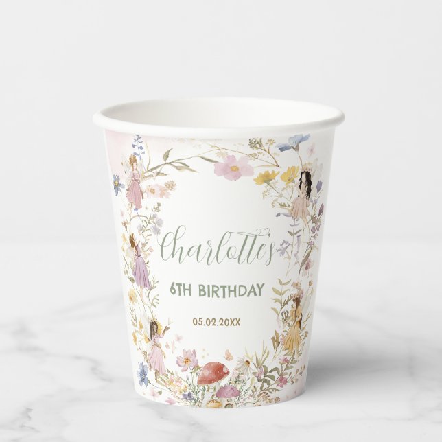 Fairies Wildflower Meadow Flowers Birthday Paper Cups (Front)