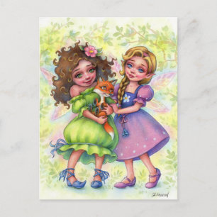 Fairies with Fox Baby Postcard
