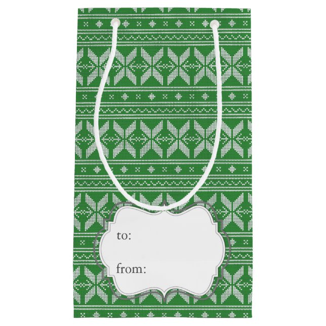 Fairisle Christmas Knit Pattern Small Gift Bag (Front)
