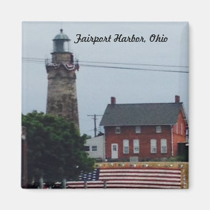 Fairport Harbour Lighthouse with Flag Magnet