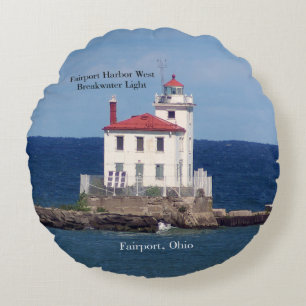 Fairport Harbour West Breakwater Light round pillo Pillow