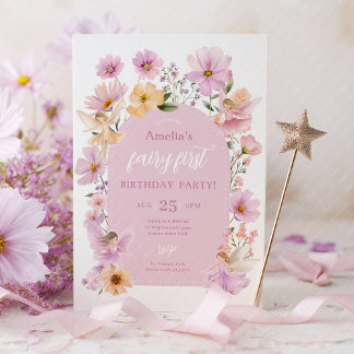 Fairy 1st Birthday Fairy Party Pink Peach Girl Invitation