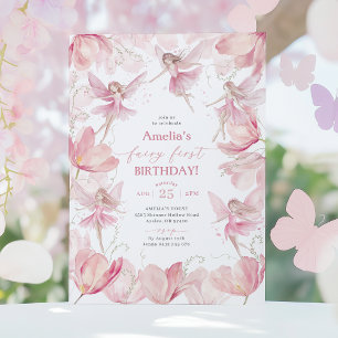 Fairy 1st Birthday Girls Fairy Party Pink  Invitation