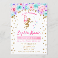 Fairy 1st Birthday - Gold Teal Purple Pink