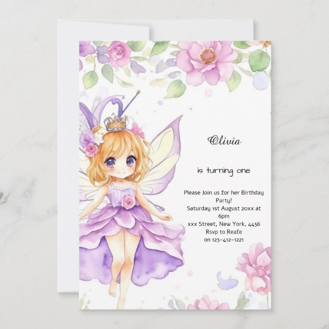 Fairy 1st Birthday Invitation (Front)