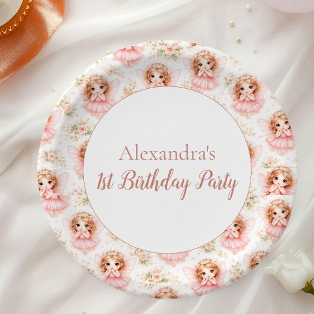 Fairy 1st Birthday Pink Garden Paper Plate (Creator Uploaded)