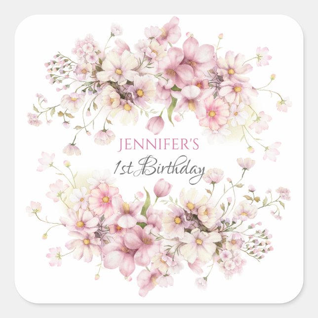 Fairy 1st Girls Pink Birthday Sticker  (Front)